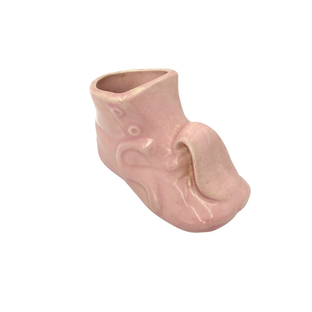 Vintage Pink Ceramic Baby Shoe Planter Bootie Trinket Dish Mid Century Nursery